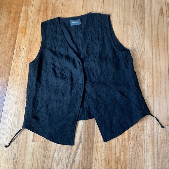 OSKA Tops - OSKA | Black Linen Waistcoat Vest with Pockets | Size III (US 10/12) Regular